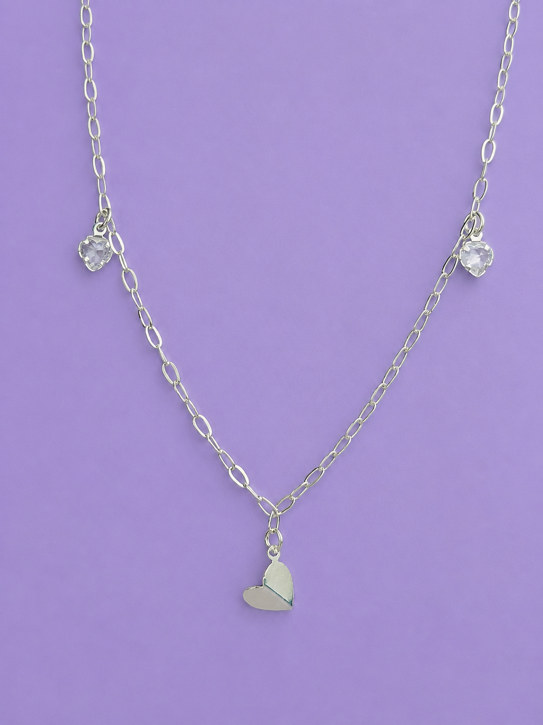 Colar Coração Liso e Com Zircônia Cristal