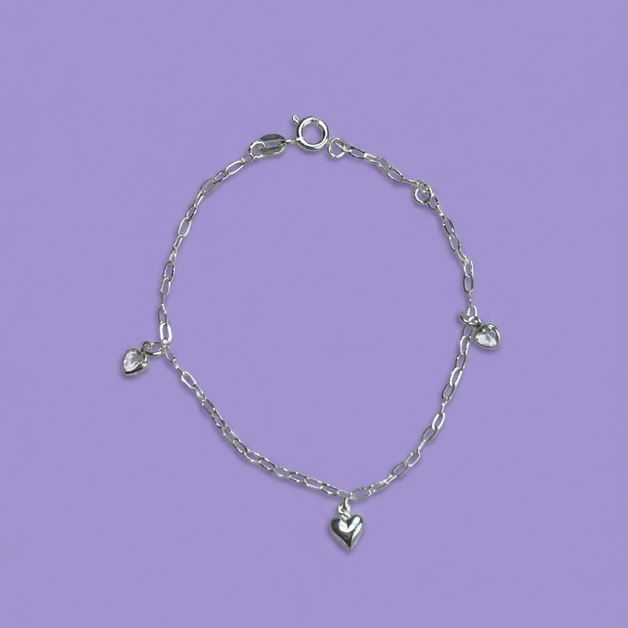 Pulseira Coração Liso e Cravejado